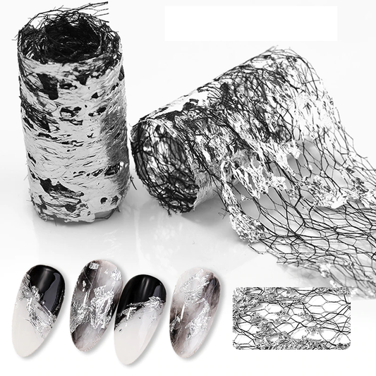 Black Net Silver Foil Nail Mesh Net Foil Nail Art