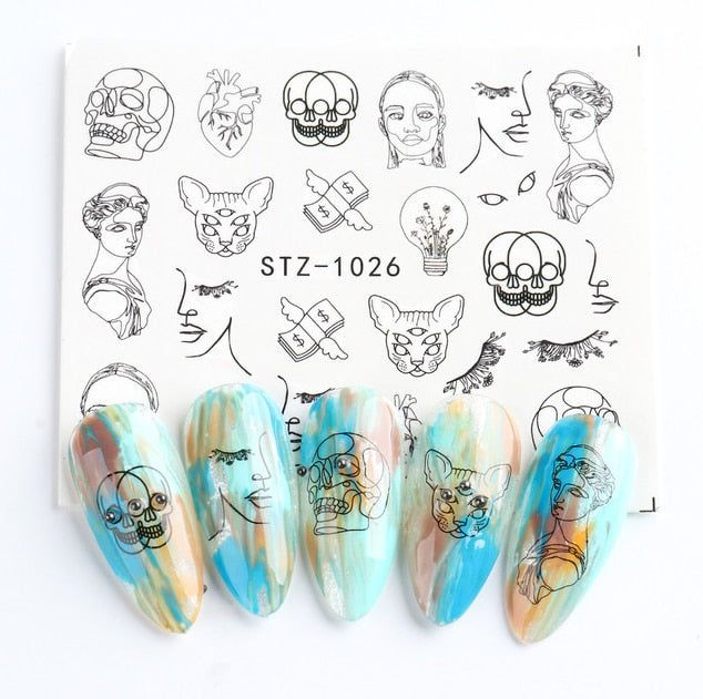 Abstract Faces Geometric Flower Nail Decal