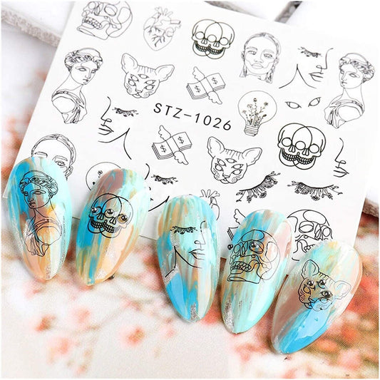 Abstract Faces Geometric Flower Nail Decal
