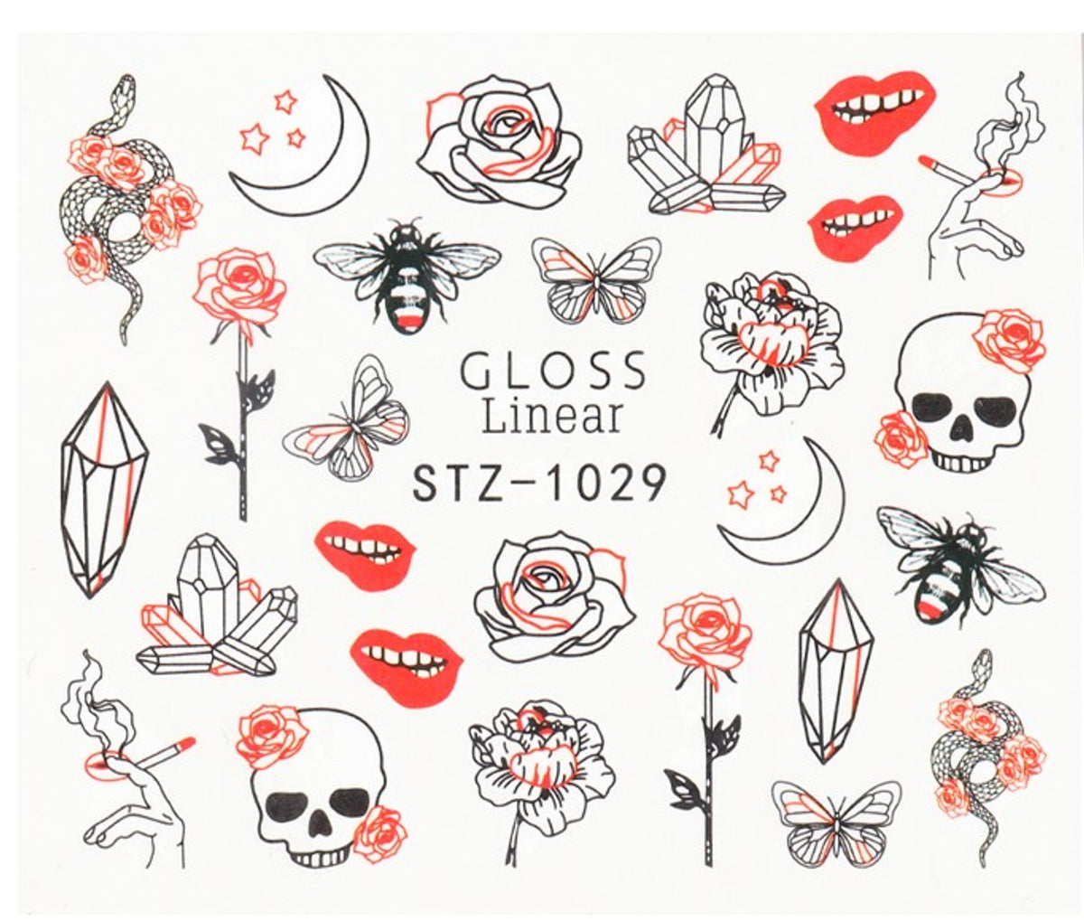 Abstract Skull Rose Bee Smoke Snake Lips Nail Decal