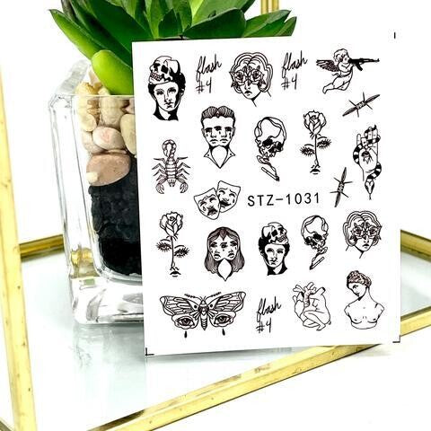 Abstract Skull Snake Moth Face Body Scorpion Cupid Nail Decal
