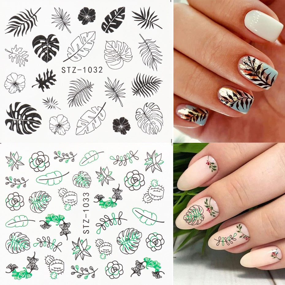 Abstract Palm leaf Flower Leaves Cactus Nail Decal
