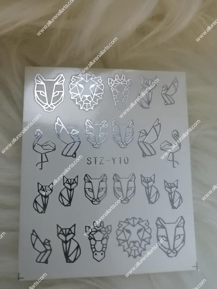 Silver Metallic Abstract Animal Bird Giraffe Lion Fox Nail Decal