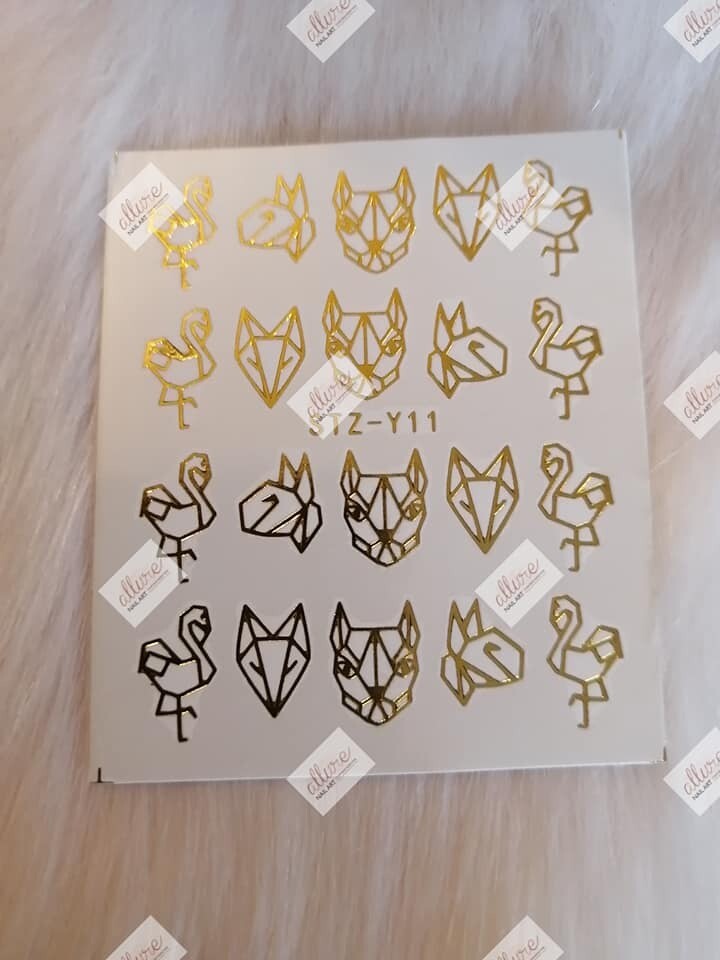 Gold Metallic Abstract Animal Dog Flamingo Fox Nail Decal