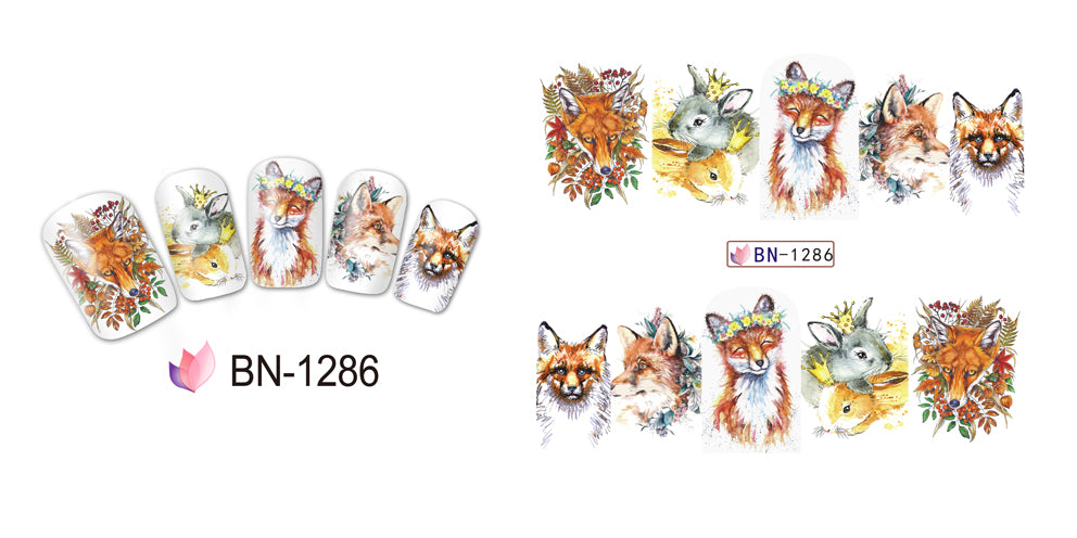 Wolf Fox Autumn Flower Nail Water Transfer Decal