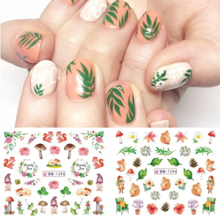 Wolf Fox Autumn Flower Nail Water Transfer Decal