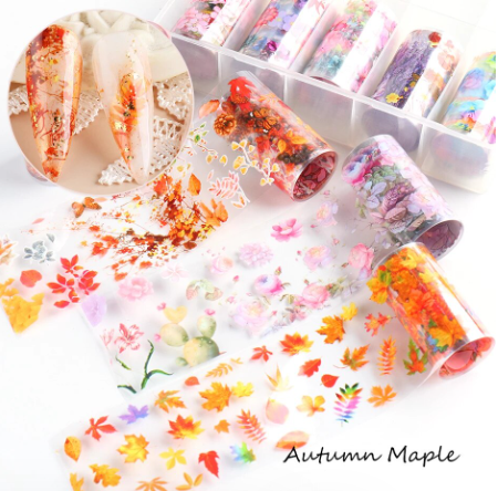 Autumn Maple Leaves Flower Nail Art Foil Set Box
