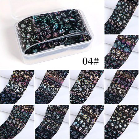 Black Silver Christmas Nail Art Foil Set Box