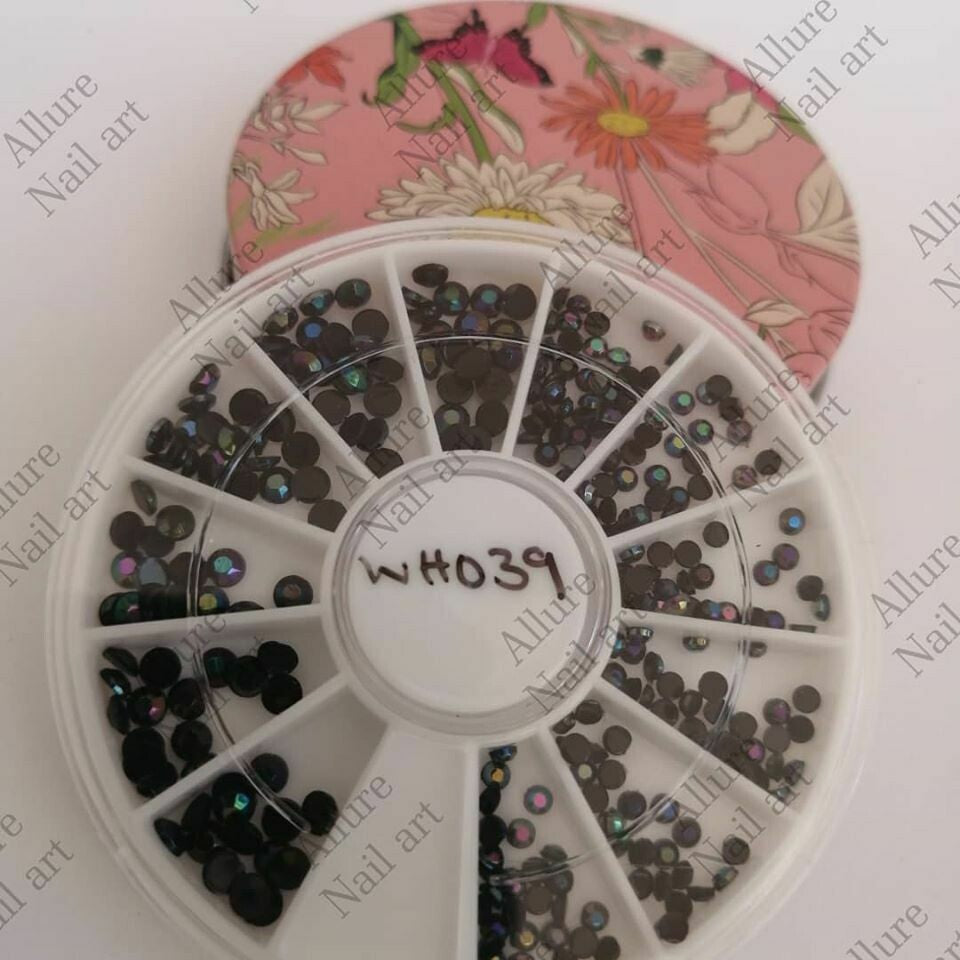 Black Rainbow Rhinestones Nail Wheel Tray