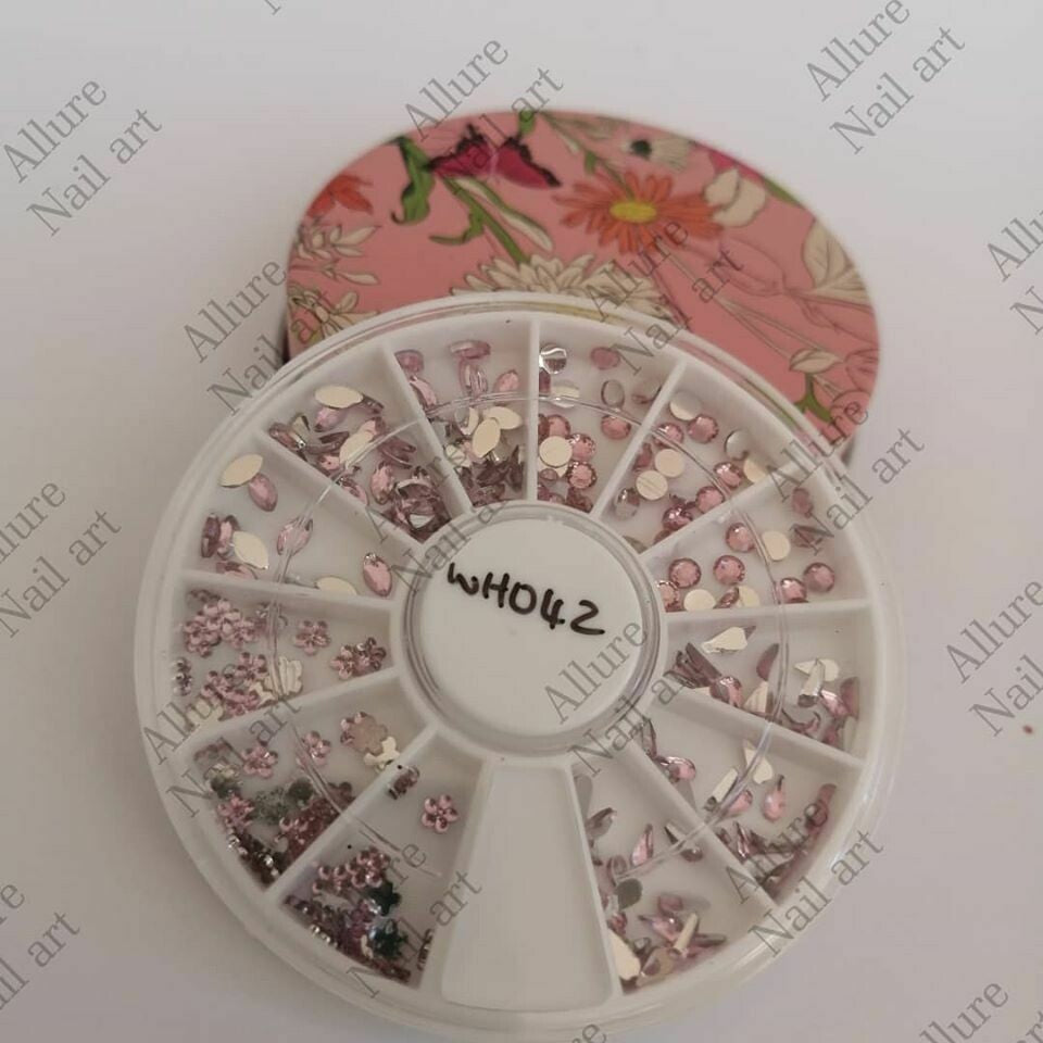 Pink Mix Rhinestones Nail Wheel Tray