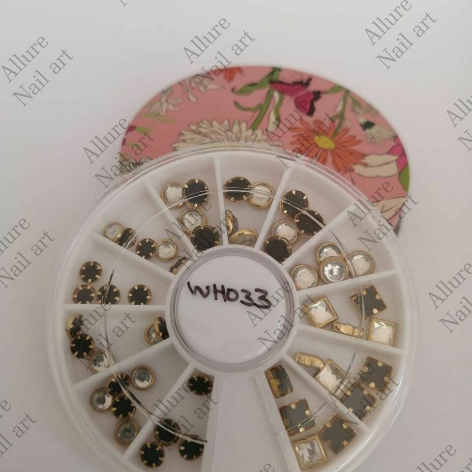 AB Crystal Gold Frame Nail Wheel Tray