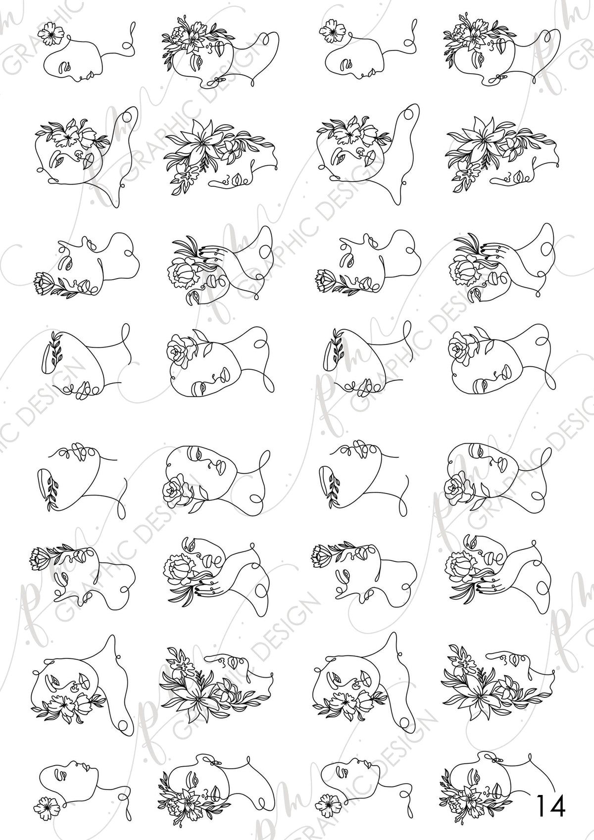 Nail decal PM14 Abstract Floral Faces
