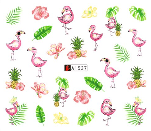 Flamingo Tropical Flower Nail Water Transfer Decal