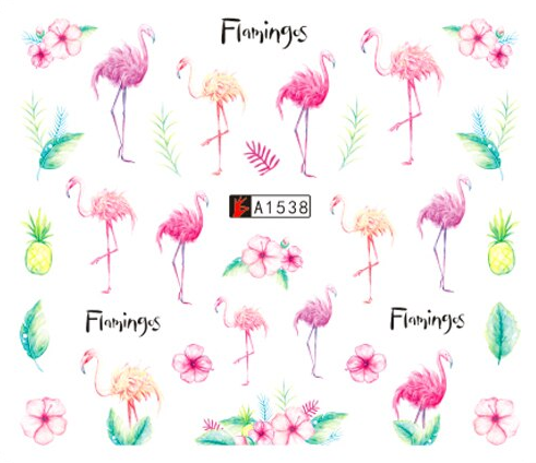 Flamingo Tropical Flower Nail Water Transfer Decal