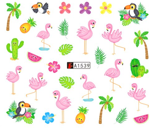 Flamingo Tropical Flower Nail Water Transfer Decal