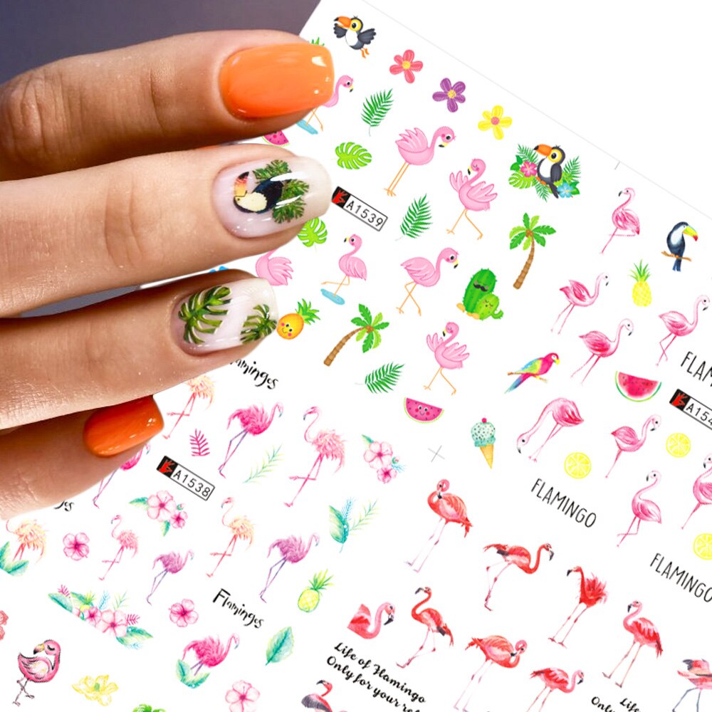 Flamingo Tropical Flower Nail Water Transfer Decal