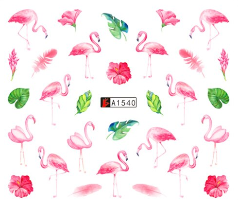 Flamingo Tropical Flower Nail Water Transfer Decal