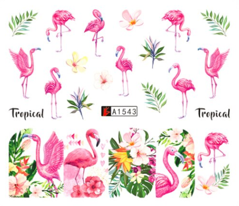 Flamingo Tropical Flower Nail Water Transfer Decal