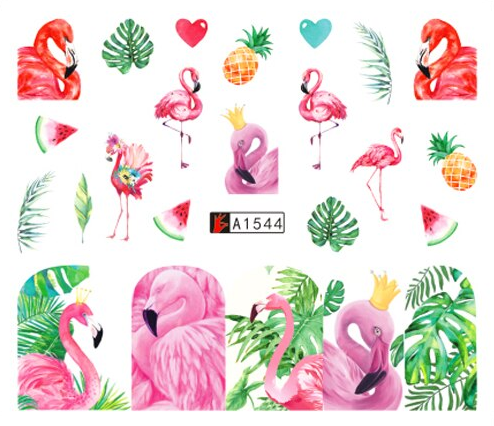 Flamingo Tropical Flower Nail Water Transfer Decal