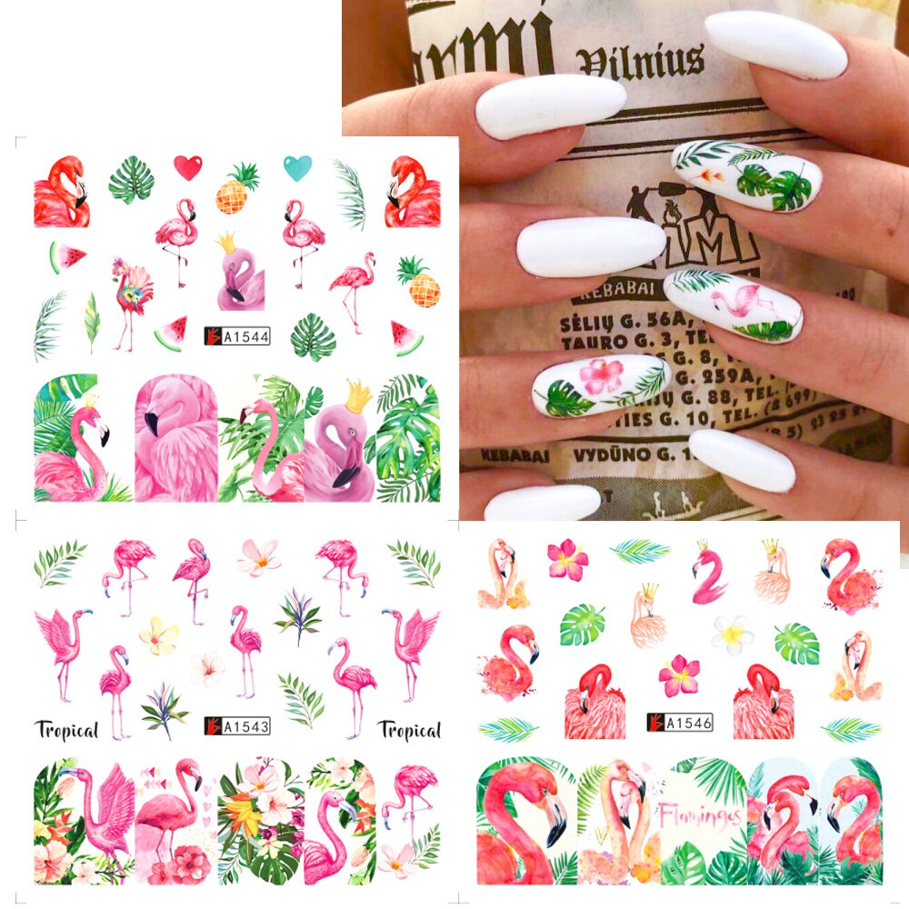 Flamingo Tropical Flower Nail Water Transfer Decal