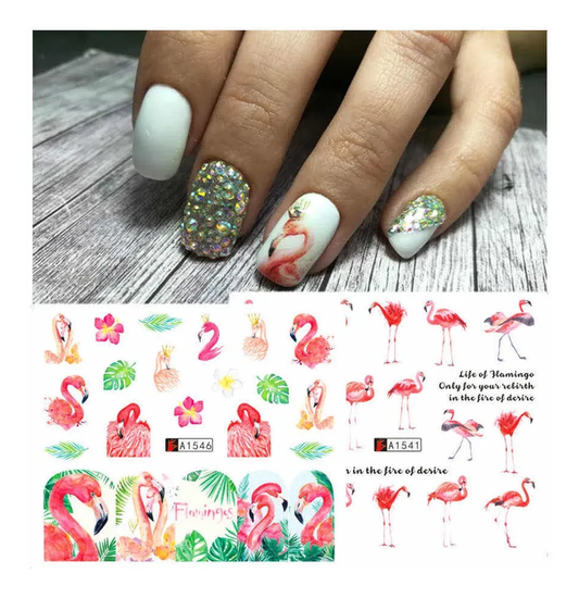 Flamingo Tropical Flower Nail Water Transfer Decal