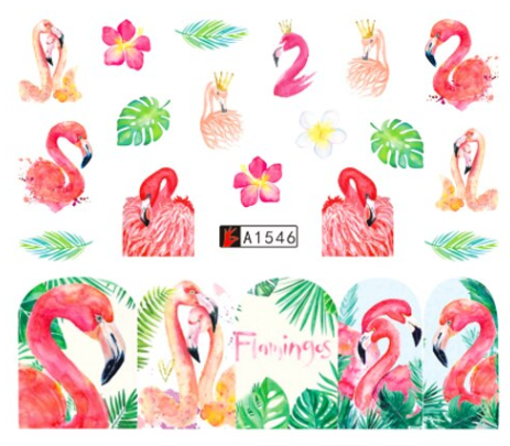 Flamingo Tropical Flower Nail Water Transfer Decal