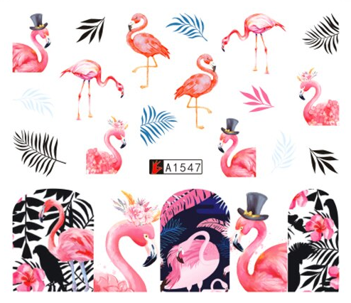 Flamingo Tropical Flower Nail Water Transfer Decal