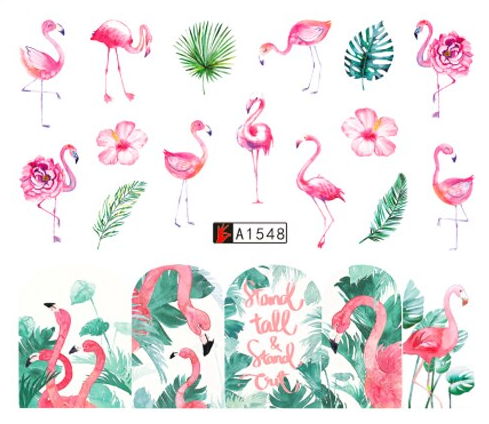 Flamingo Tropical Flower Nail Water Transfer Decal