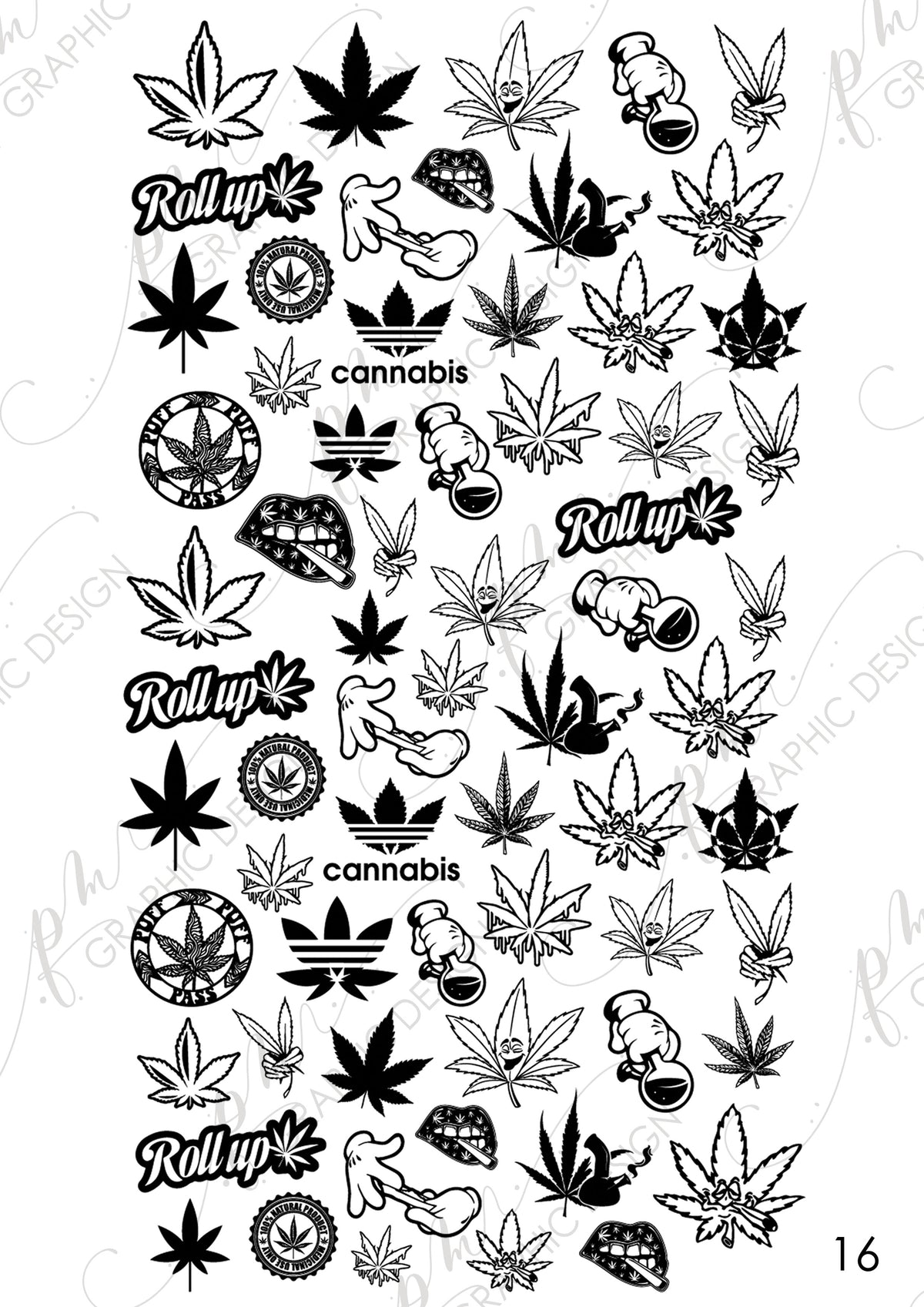 Nail decal PM16 cannabis leaves