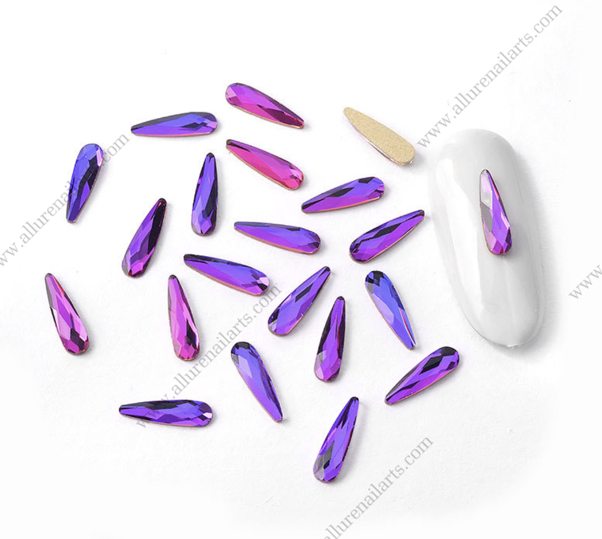 Teardrop Rhinestones Flame Purple Flat Bottom