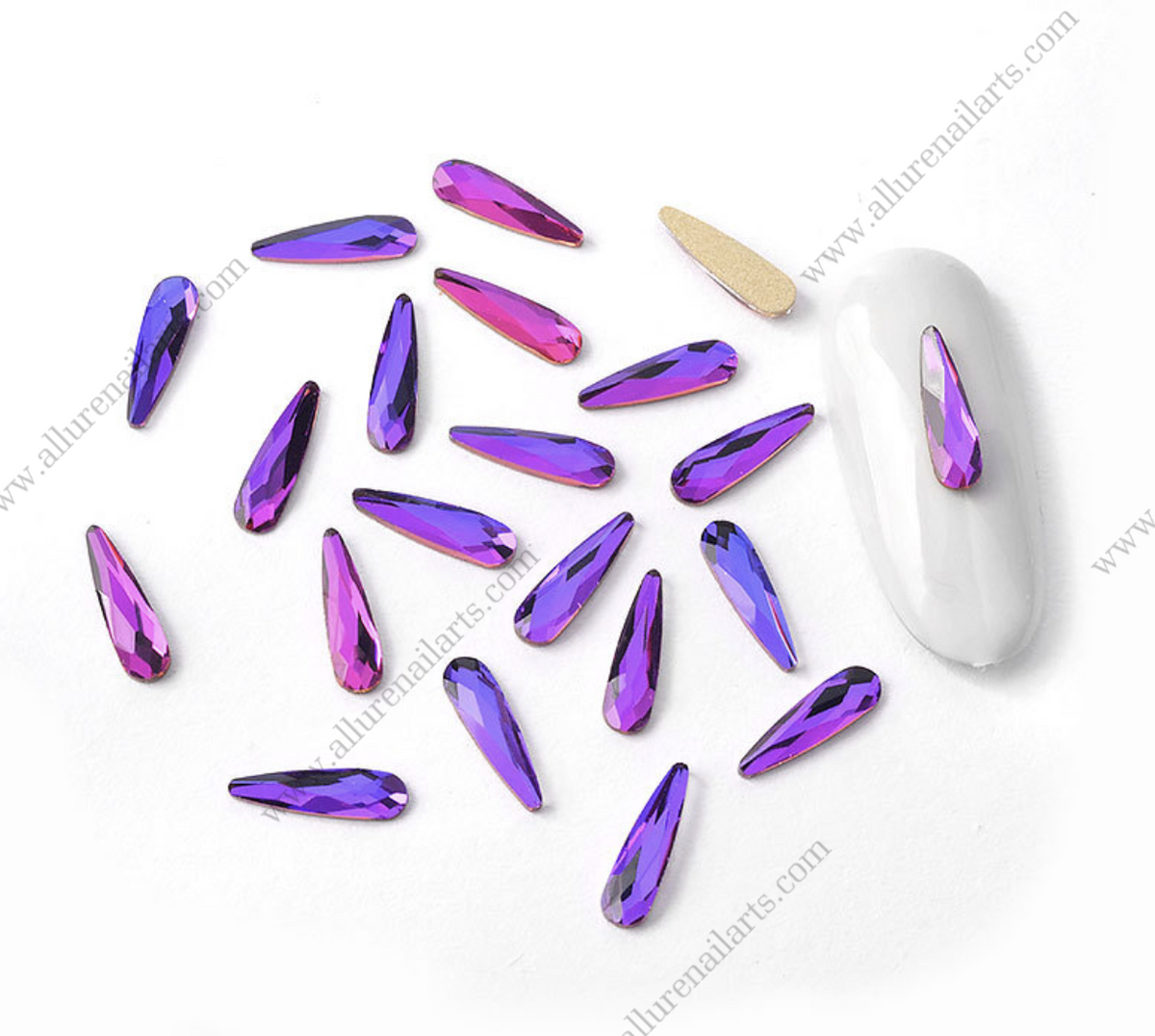 Teardrop Rhinestones Flame Purple Flat Bottom