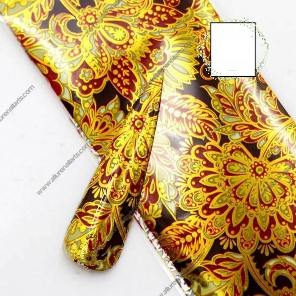 Oriental Floral Flower Gold Foil Nail Transfer