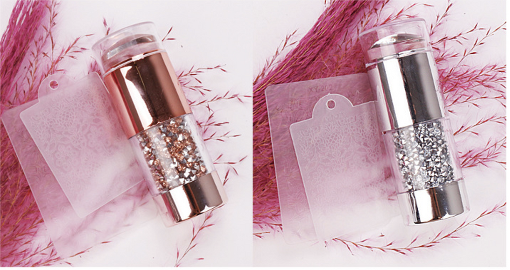 Rose Gold Silicone Diamond Handle Double Heads Stamper 8.5cm