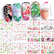 Flamingo Tropical Flower Nail Water Transfer Decal