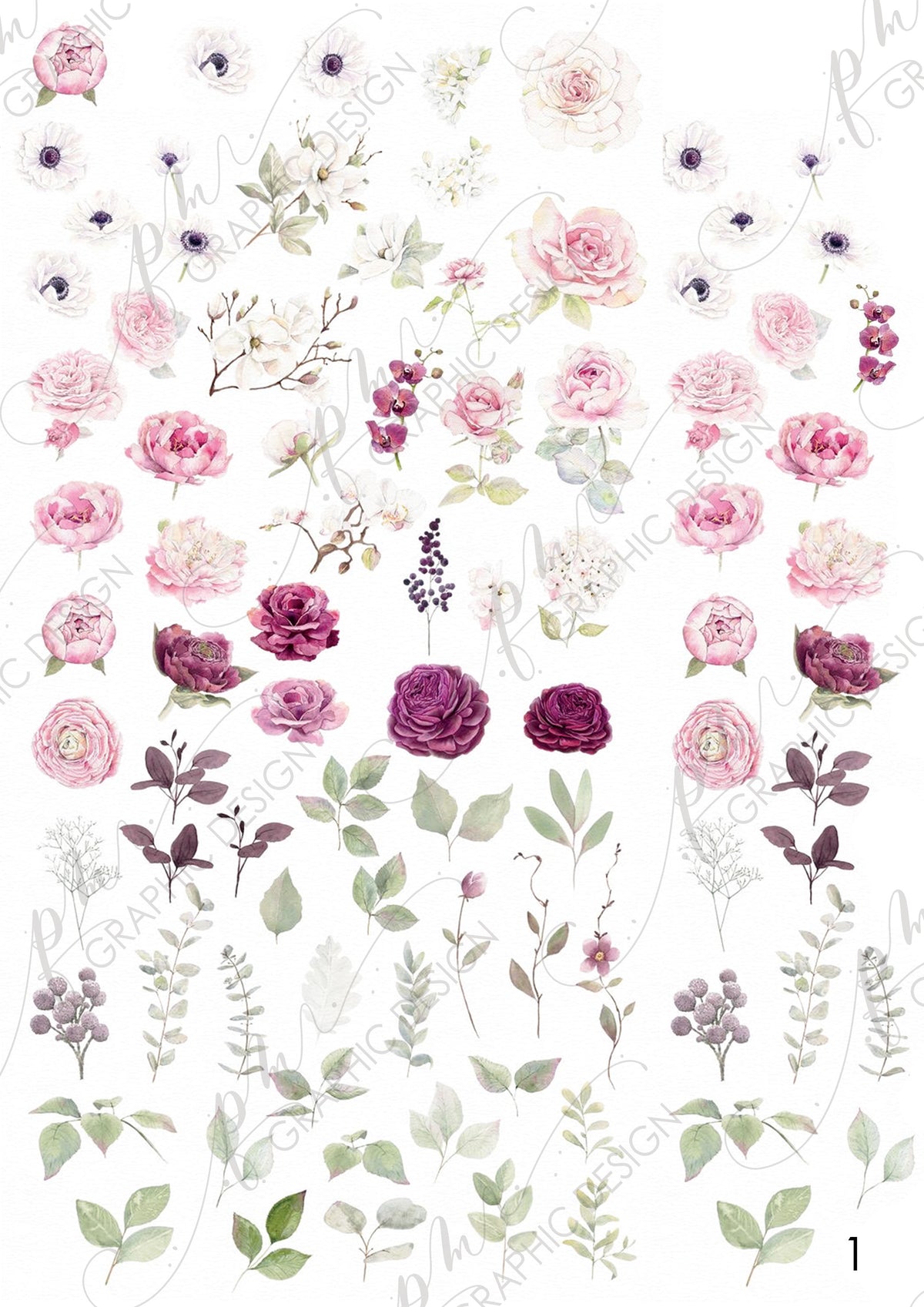 Roses Leaves Nail decal PM01