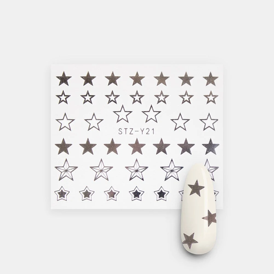 Silver Metallic Lines Stars Nail Decal