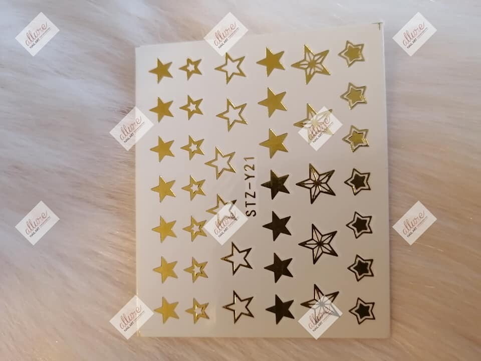 Gold Metallic Lines Stars Nail Decal