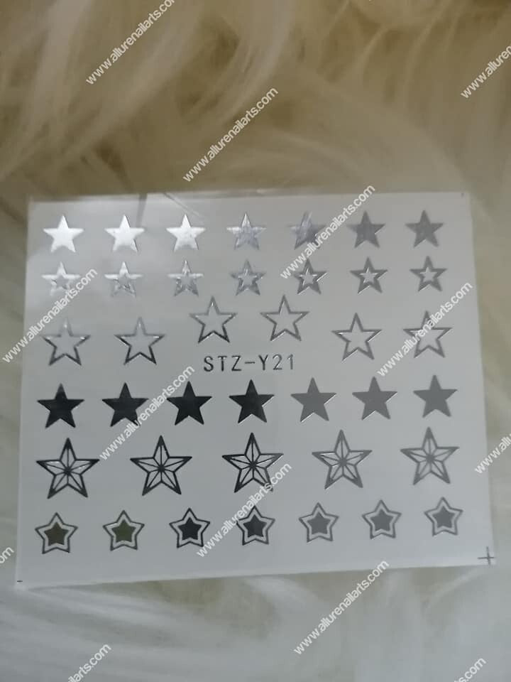 Silver Metallic Lines Stars Nail Decal