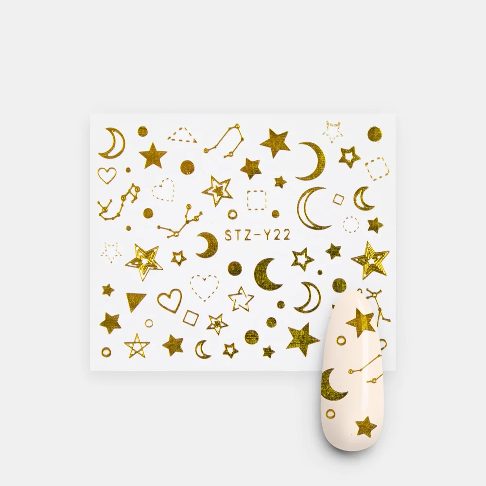 Gold Metallic Lines Stars Moon Nail Decal