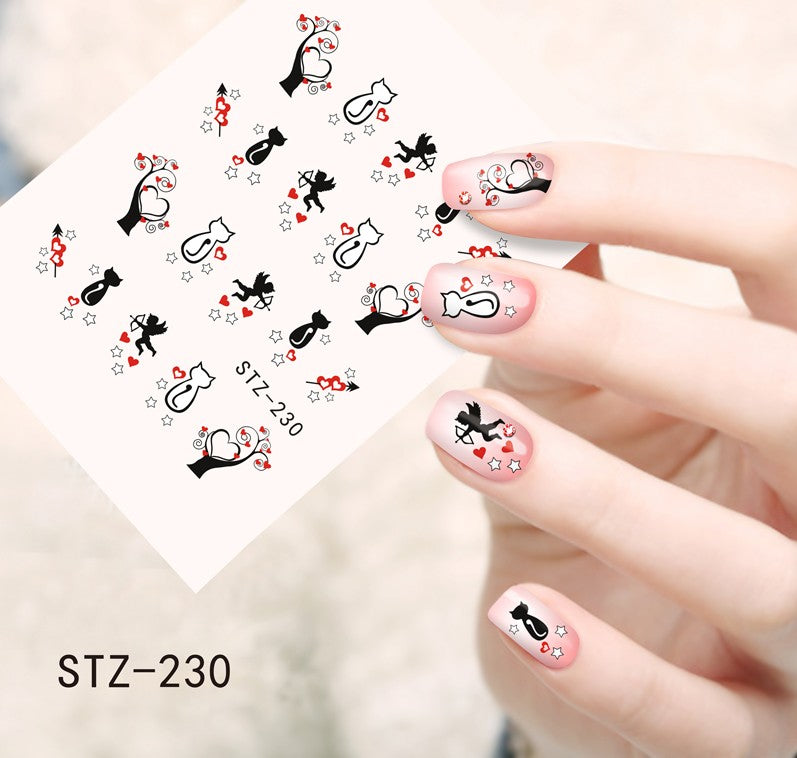 Cat Love Heart Nail Decal