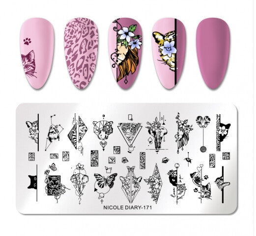 Nicole Diary Abstract Lines Animal Stamping Plate ND171