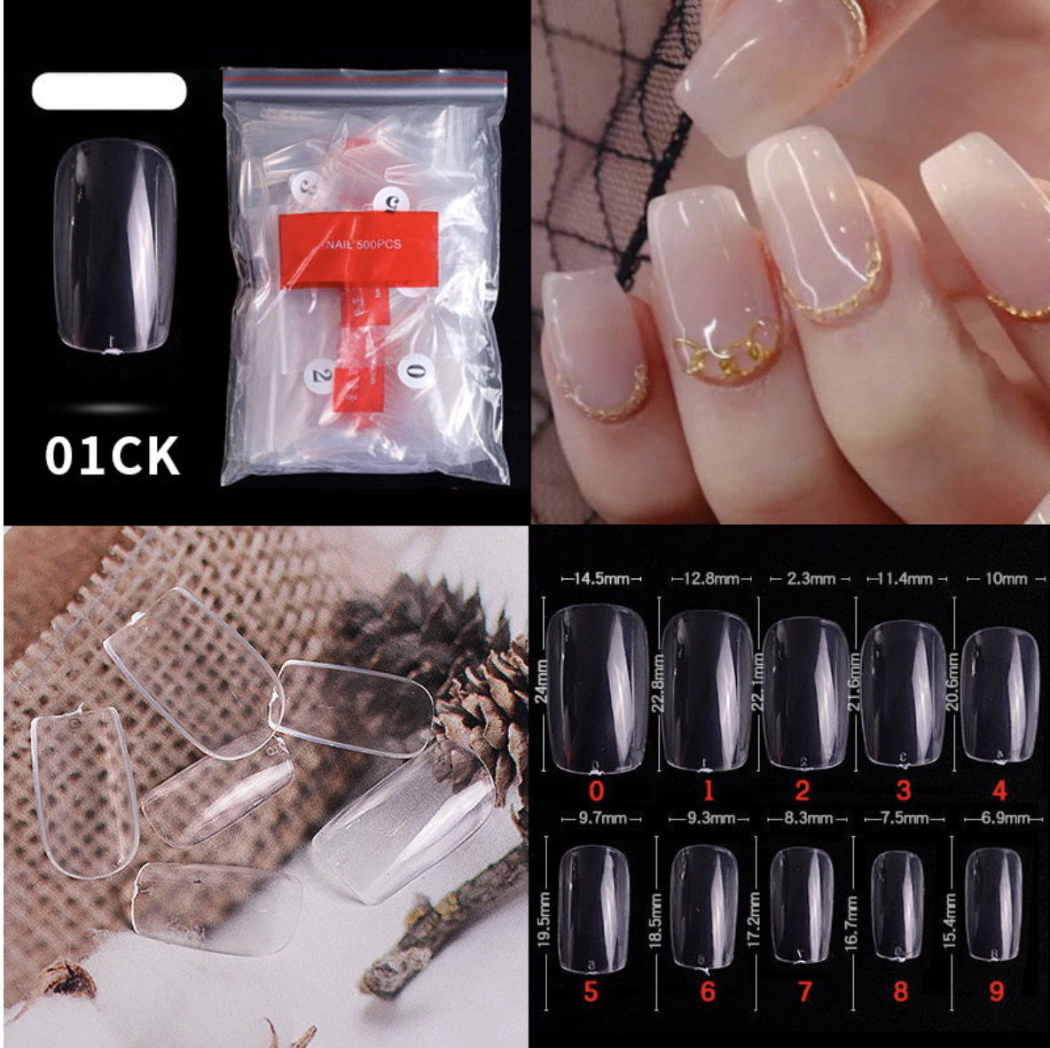 Full Cover Short Tips Press On Clear 100pcs