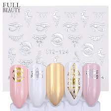 Silver Metallic Eyes Moon Flower Stars Leaves Lace Nail Decal