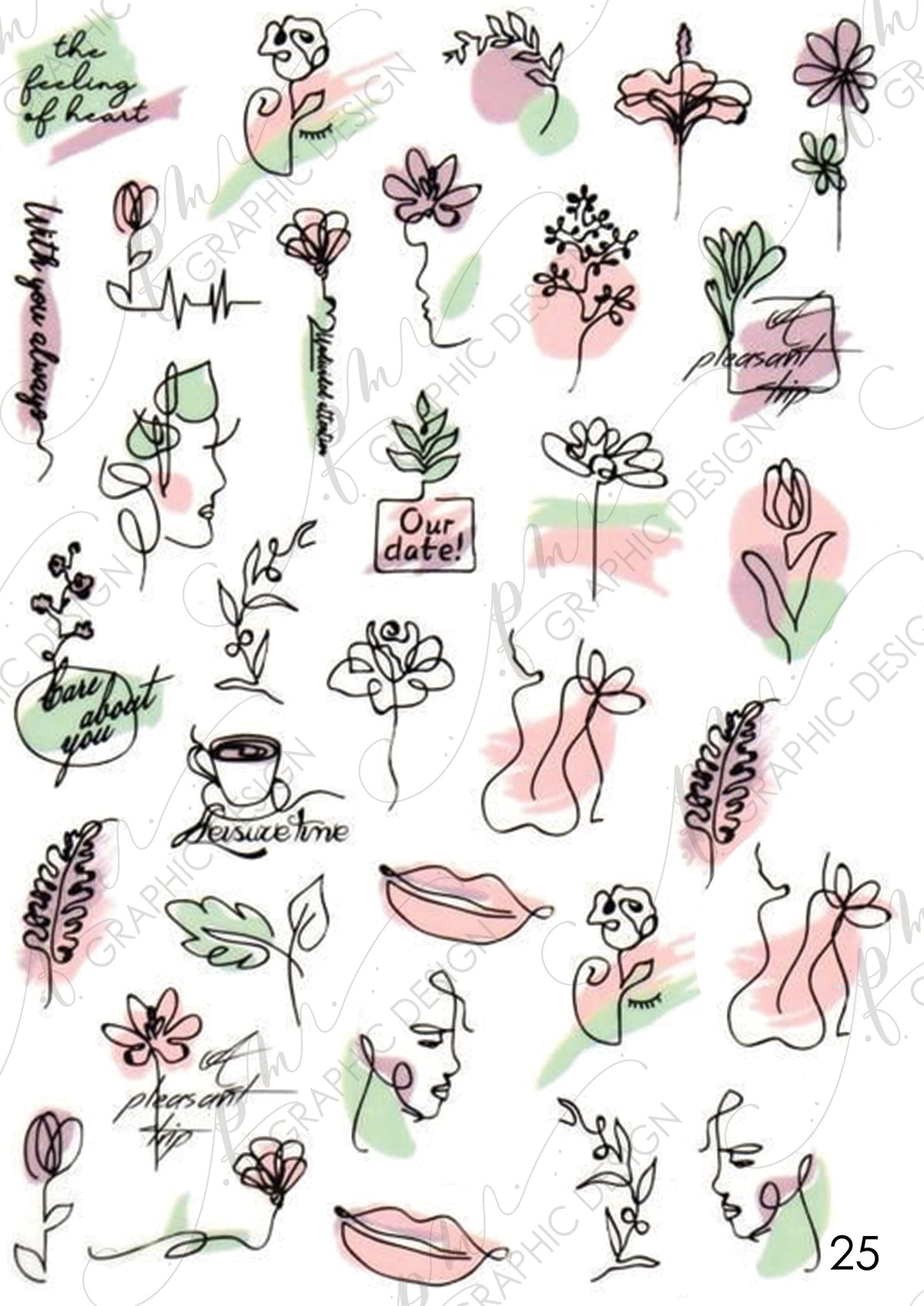 Nail decal PM25 Abstract faces flowers