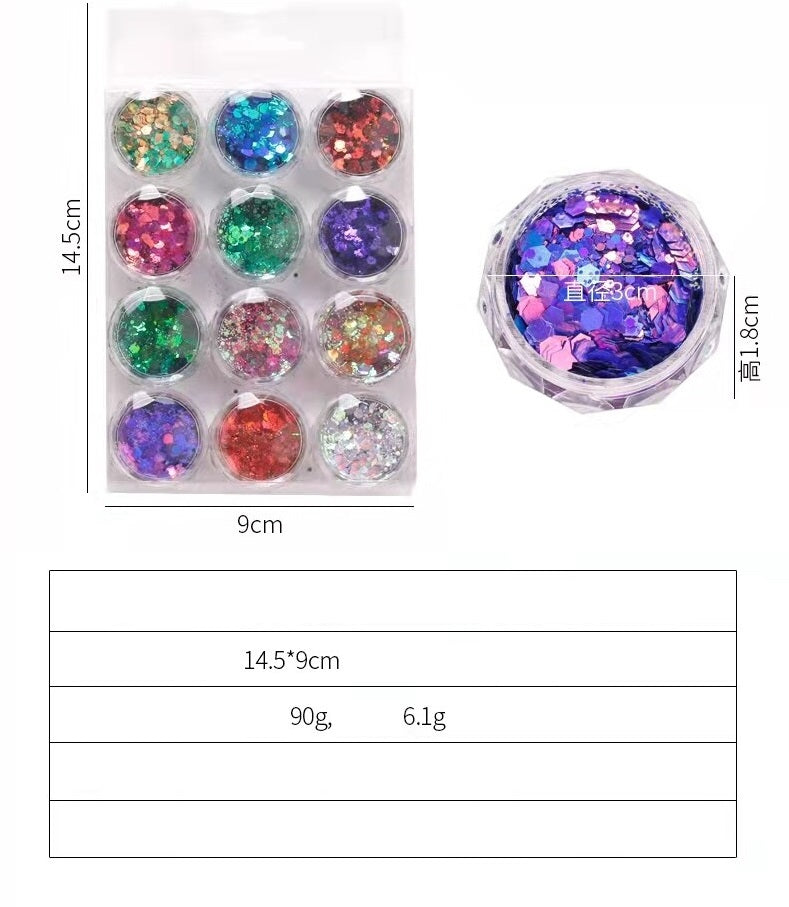 12 colors Hexagon Glitter