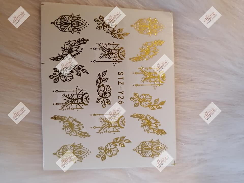 Gold Metallic Lace Flower Nail Decal