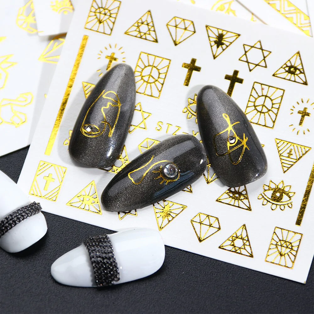 Gold Metallic Stars Cross Eyes Nail Decal