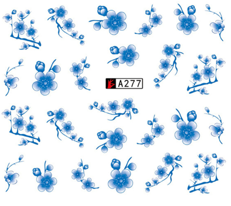 Blue Oriental Flower Nail Decal A279-288 Range