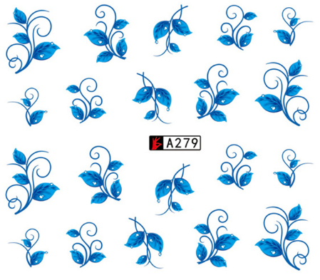 Blue Oriental Flower Nail Decal A279-288 Range