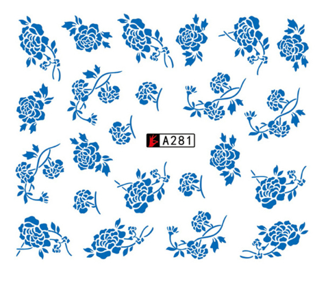 Blue Oriental Flower Nail Decal A279-288 Range